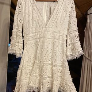 White Aqua 3/4 Sleeve Eyelet Dress